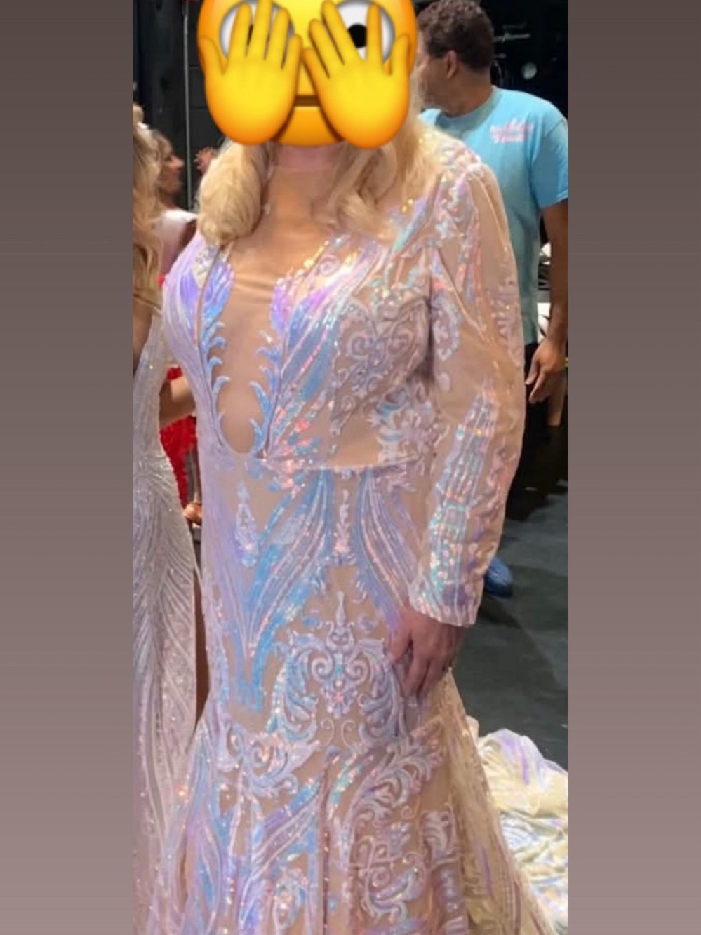 Iridescent Sequin Embellished Sheer Gown - Pale Pink Hues worn once for pageant